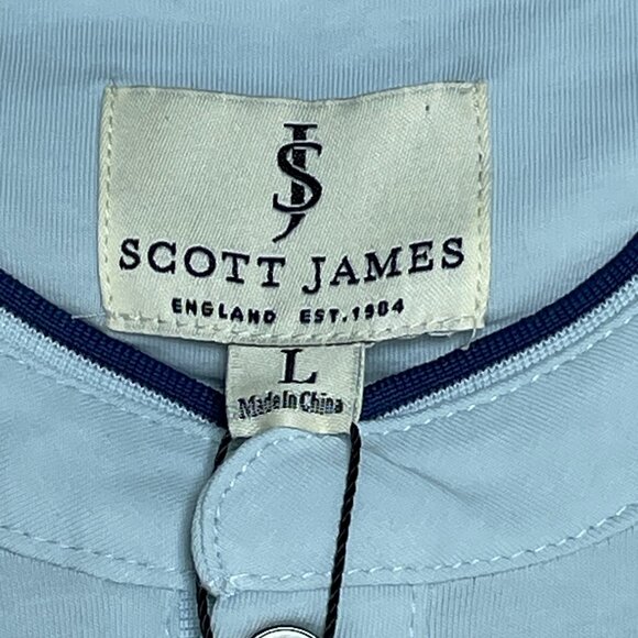 Scott James Shirt Men's Large Blue Short Sleeve Band Collar Buttons - Picture 6 of 8